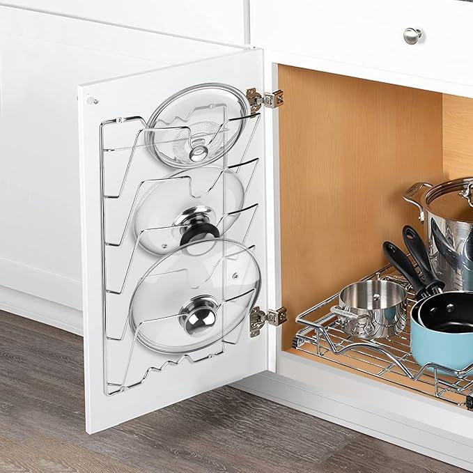 5-Tier Wall-Mount Pot Lid Rack for Kitchen – Pan Lid Organizer, Cabinet Door Storage Rack, Cookware Holder for Pots, Lids, Bakeware & Kitchen Utensils (USA) - Image 5
