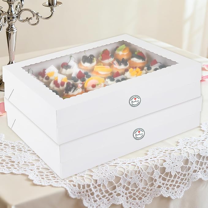 24 Count Corrugated Cupcake Box, 8 Pack Cupcake Containers with Windows, Disposable Cupcake Carriers for Muffins, Treats, Pastries, Mother's Day 19 x 14 x 3.9 Inches (White, 24Count /8Pcs) - Image 7