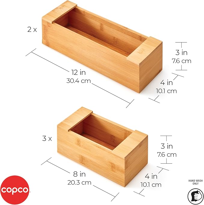 Copco Bamboo Bag Organizer Set of 5 with Labels - Kitchen Drawer Organizer for Gallon, Quart, Sandwich and Snack Size Storage Bags, 3 Small and 2 Large - Image 4