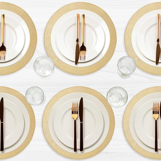 Placemats Set of 6 – Round 15” Faux Leather Table Mats for Dining, Heat Resistant & Non-Slip Washable Table Decor, Indoor, Outdoor, Dining Table Set for 6, Modern Kitchen & Holiday Use, Gold by Homewear