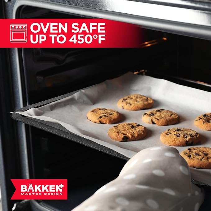 BAKKEN Kitchen Baking Pans - Nonstick Gray Coating, 13.18’’ × 8.66’’ Commercial Grade Carbon Steel Cookie Sheet, Baking Kitchen Essentials, PFOA, PFOS, PTFE Free, Oven Safe Tray (450° F), Gray Marble - Image 7