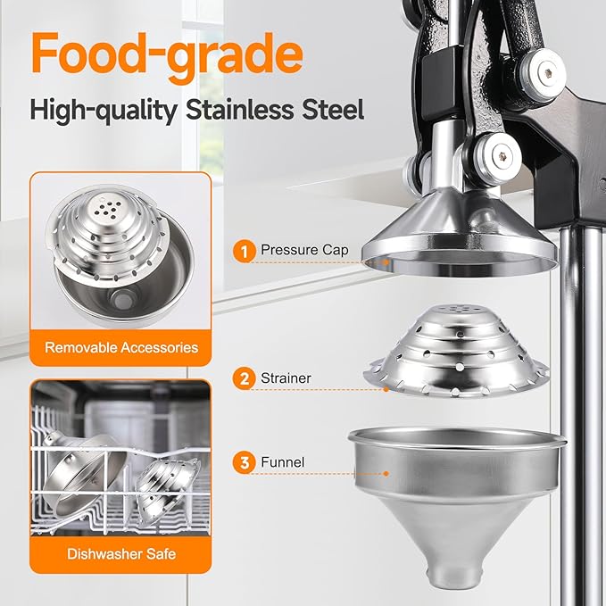 OSTBA Cast Iron Manual Citrus Juicer, Heavy Duty Hand Press Orange Juicer with Stainless Steel Cup & Strainer, Commercial Grade Lemon Squeezer for Orange, Lemon, Lime, Grapefruit, Pomegranate - Image 3