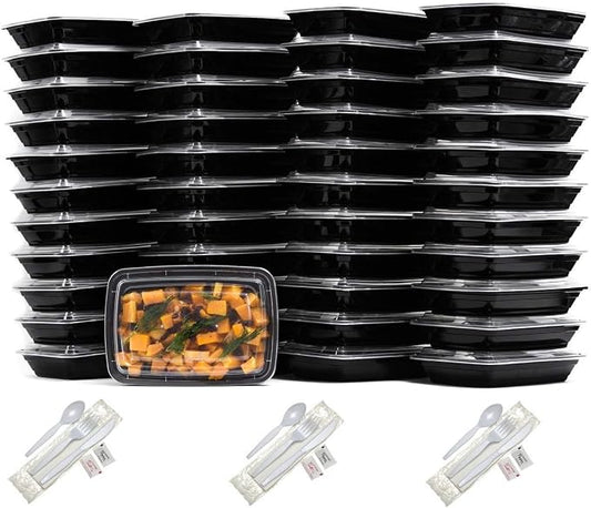 Meal Prep Containers with Cutlery [150 Pack] Single 1 Compartment Food Storage Lunch Box | Bento Box | BPA FREE| Freezer/Microwave/Dishwasher Safe – Airtight/Watertight/Stackable (32oz) by EcoQuality