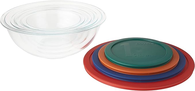 Pyrex Smart Essentials Mixing Bowl Set Including Locking Lids (Clear), 8 piece,5 quarts - Image 2
