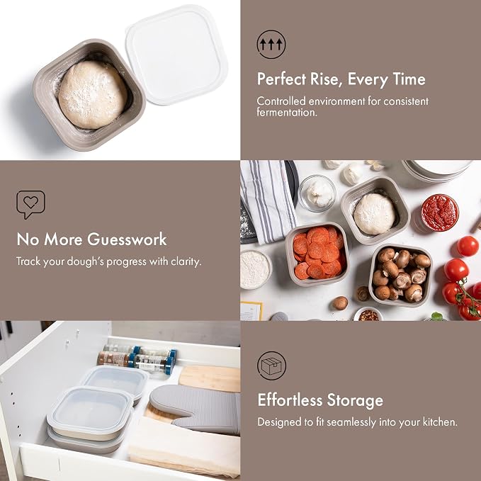 Pizza Dough Proofing Box Set of 3, Collapsible Dough Bowl Containers with Airtight Lids, Bread Proofing Box for Sourdough and Artisan Loaves, Stackable Bread Proofer for Home Bakers - Image 7