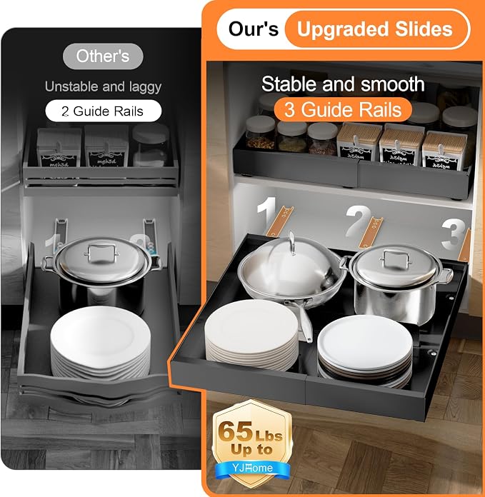 YJHome 1 Pack Pull Out Cabinet Organizer, No Drill Expandable Width 12"-20" & 21" Depth, Adhesive or Screw-In Installation, Magnetic Divider for Custom Storage, for Kitchen Pantry Bathroom Cabinet - Image 4
