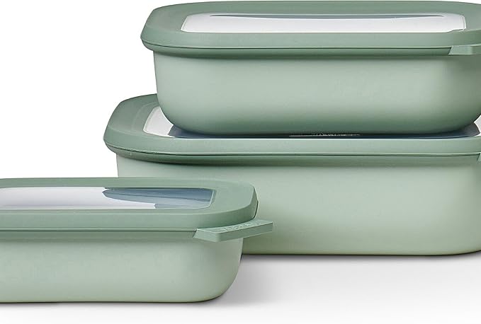 Mepal – Multi Bowl Cirqula 3-Piece Set – Food Storage Container with Lid - Suitable as Airtight Storage Box for Fridge & Freezer, Microwave Container & Servable Dish - 500, 1000, 2000ml - Nordic sage by MEPAL
