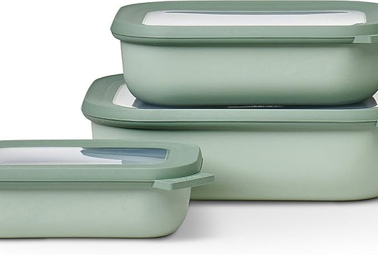 Mepal – Multi Bowl Cirqula 3-Piece Set – Food Storage Container with Lid - Suitable as Airtight Storage Box for Fridge & Freezer, Microwave Container & Servable Dish - 500, 1000, 2000ml - Nordic sage by MEPAL