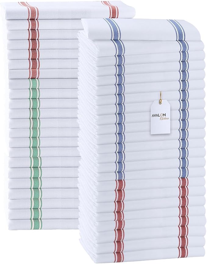 Dish Towels 45 Pack Multi-Stripe 100% Cotton Kitchen Towel 15x25 Inch Tea Towels, Dish Cloths for Washing Dishes, Kitchen Rags for Drying Dishes by Avalon+Kitchen