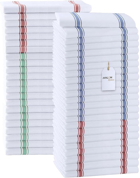 Dish Towels 45 Pack Multi-Stripe 100% Cotton Kitchen Towel 15x25 Inch Tea Towels, Dish Cloths for Washing Dishes, Kitchen Rags for Drying Dishes by Avalon+Kitchen