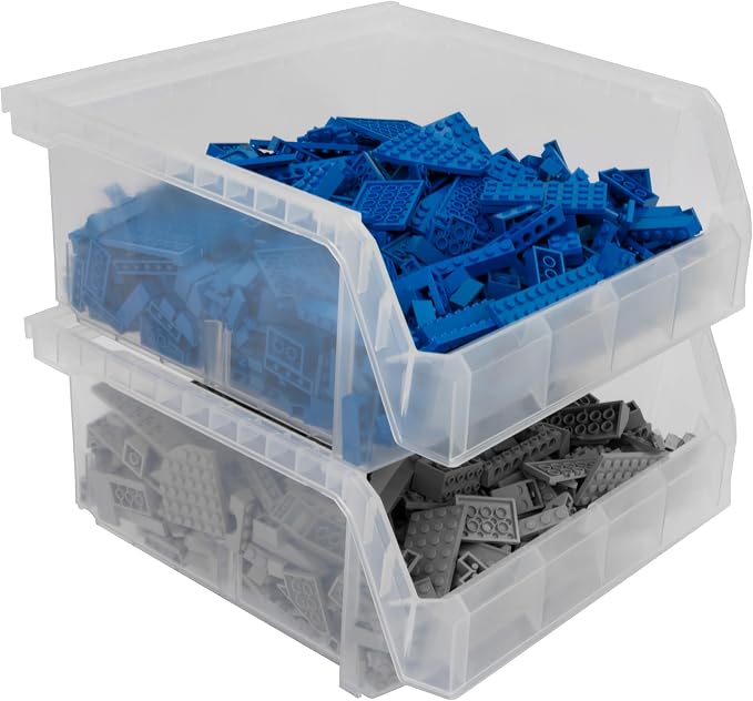Medium-Wide Stackable Plastic Storage Bins, 4-Pack, Clear | Open-Front Stackable Bins For Garage, Pantry, Closet & Office, 11"L X 11"W X 5"H, Nests When Empty, Durable Plastic, - Image 5