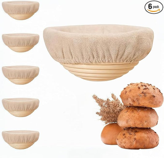 Banneton Bread Proofing Basket Set of 6 with Cloth Liner, 6 Inch, Round | Banneton Basket, Mini Sourdough Rattan Bowl for Sourdough Bread Baking for Home Bakers and Professionals by Spalivivre