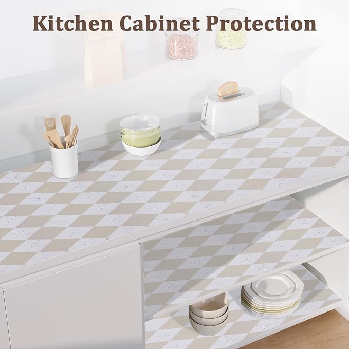 Shelf Liner for Kitchen Cabinets and Drawers, 12" x 120" | Beige Diamond, Non-Adhesive Design, Waterproof & Non-Slip Protection, Easy Cut to Fit, Washable and Reusable, Pantry Storage - Image 5
