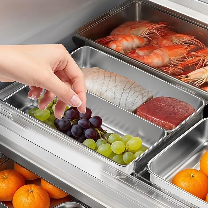 4 Pack Stainless Steel Bacon Cheese Container for Refrigerator Airtight Food Storage Containers Deli Meat Containers with Lids Dishwasher Safe Fridge Organizer Fruit Tray, 2 Sizes - Image 3
