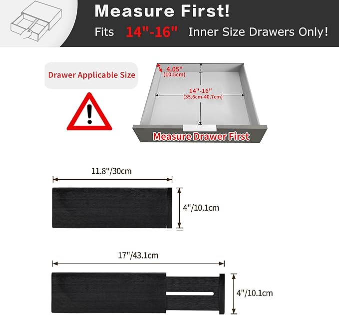 Utoplike Dresser Drawer Dividers, 4" High Black Drawer Organizers Clothes | Adjustable, Spring Loaded, Works in Kitchen, Bathroom, Bedroom, Drawer, Desk, 4 PCS for Clothing, Fit 14"-16" Inner Drawer - Image 3
