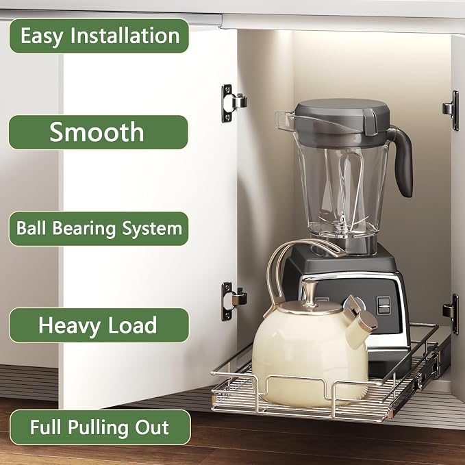 Pull Out Cabinet Organizer 16½" W x 21½" D, Heavy Duty Cabinet Pull Out Shelves, Slide Out Drawers Organization for Kitchen Cabinets Bathroom - Image 2