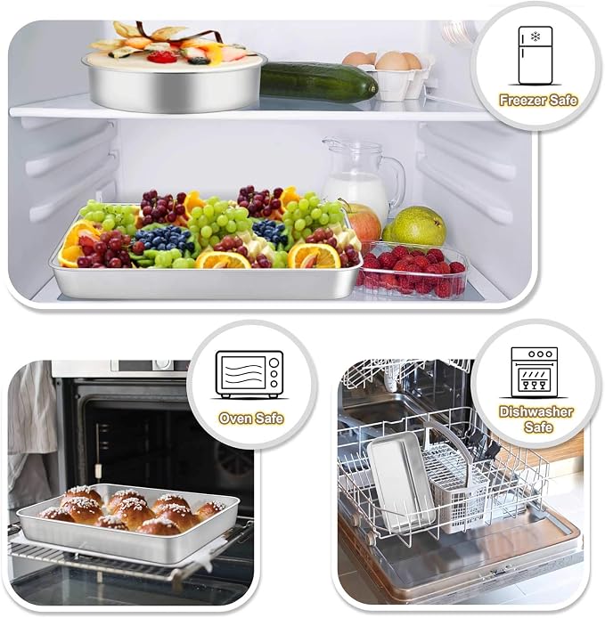 TeamFar Stainless Steel Bakeware Set of 8 | Baking Roasting Toaster Oven Pans, Lasagna/Square/Round Cake Pan, Loaf Pan & Muffin Pan, Non-Toxic & Sturdy, Dishwasher Safe - Image 6