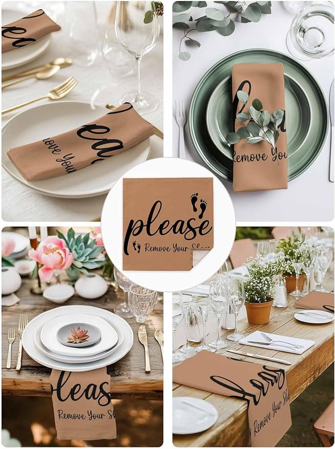 Bworn Black Footprints Cloth Napkins Set of 4 - Washable Dinner Napkins Reusable Table Napkins for Home Party Weeding Dining Table Setting Decoration, Please Move Youe Shoes Oversized 20"x20" - Image 6