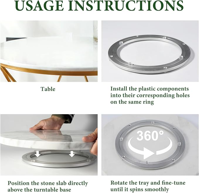 16'' Marble Lazy Susan Marble Turntable for Kitchen Dinning, Lazy Susans Organizer for Cabinet, Serving Rotation Spinning Tabletop Organizer Swiveling, Spice Rack Storage(Arabescato White) - Image 7