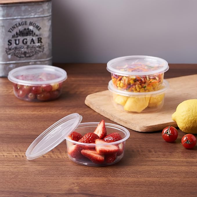 Jaluxing [150 Set - 8 oz. Plastic Deli Food Storage Containers With Lids Disposable Clear Small Togo Containers - Image 3