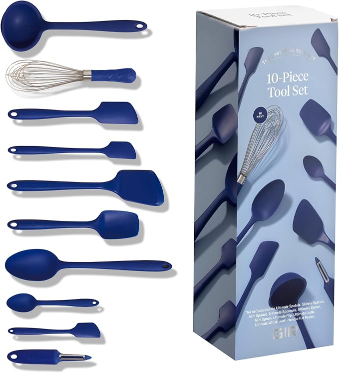 GIR: Get It Right 10-Piece Silicone Ultimate Kitchen Utensil Set – Spatulas, Ladle, Flip, Spoons, Whisk, Peeler & Spoonula – Nonstick, Non-Toxic, Heat-Resistant – Navy by GIRGetItRight
