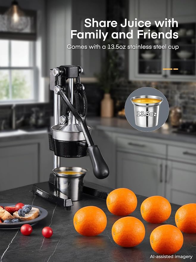 FOHERE Orange Juicer Squeezer, Cast Iron Lemon Squeezer, Commercial Citrus Juicer Hand Press for Orange, Lemon, Pomegranate, Grapefruit, Easy to Clean Citrus Squeezer with a Stainless Steel Cup - Image 7