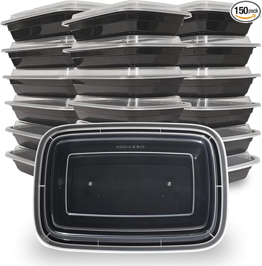 28 oz 150 Pack Meal Prep Containers BPA Free Leakproof Stackable Food Storage Containers with Lids, Microwave & Dishwasher Freezer Safe Reusable To Go Containers Bento Box Style Take Out Clear Plastic by Unknown