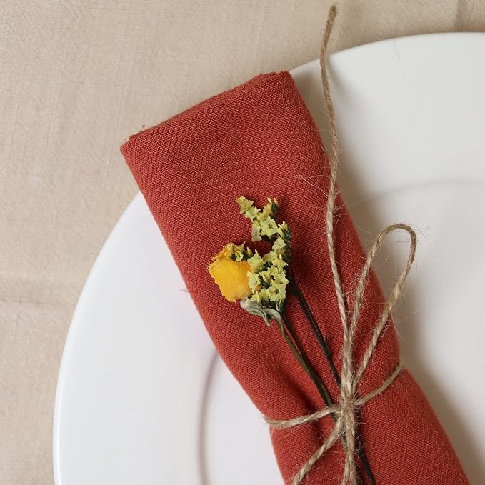 Handmade Cloth Napkins with Fringe,18 x 18 Inches Cotton Linen Napkins Set of 4 Versatile Handmade Square Rustic Fringe Napkins for Dinner, Wedding and Parties, Terracotta - Image 3