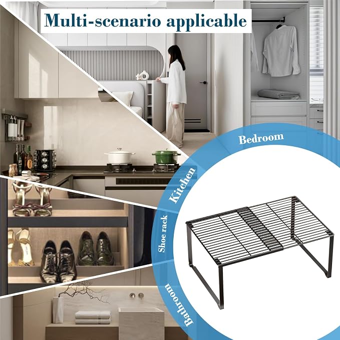 Extendable Metal Wire Shelf Organizer - Adjustable 15-24.4in Length, Stackable Storage Rack for Kitchen/Pantry/Bathroom/Shoe Cabinet/Tool Closet (2, White) - Image 5