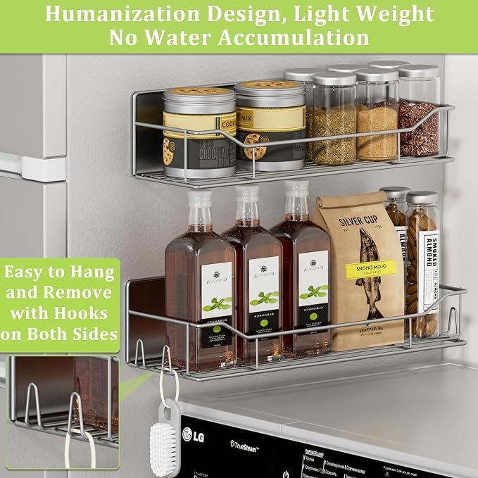 Magnetic Spice Rack for Refrigerator, 9 Pack Magnetic Fridge Shelves W/Adjustable Paper Towel Holder, Hook Rack, Moveable Spice Organizer Shelf for Kitchen Organization and Storage (Grey) - Image 4