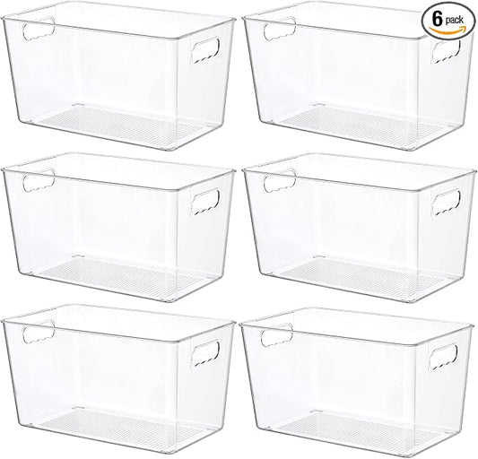 Vtopmart 6 Pack Clear Storage Bins, Pantry Storage Bins with Handle, XL | Plastic Pantry Organizer Containers for Kitchen, Refrigerator, Fridge, Cabinet, Countertops, Home Organization and Storage by Vtopmart