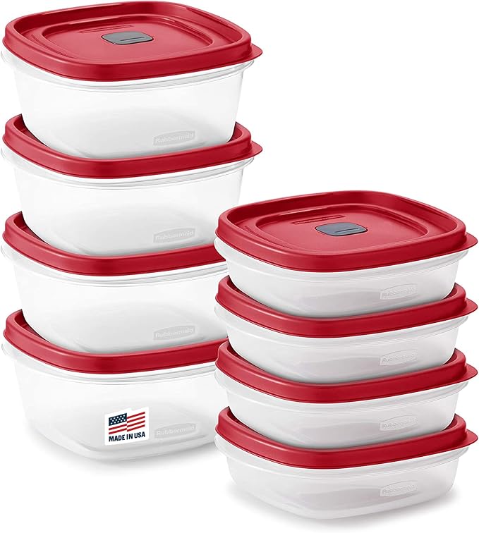Rubbermaid 16-Piece BPA-Free Plastic Food Storage Set, Red Vented Lids - Microwave, Dishwasher Safe: Perfect for Meal Prep, Leftovers, and Kitchen Organization by Unknown