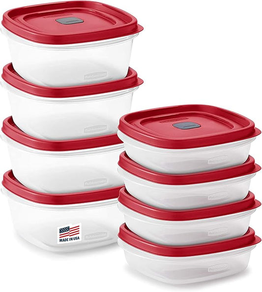 Rubbermaid 16-Piece BPA-Free Plastic Food Storage Set, Red Vented Lids - Microwave, Dishwasher Safe: Perfect for Meal Prep, Leftovers, and Kitchen Organization by Unknown