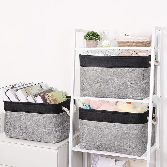 Organization and Storage Basket for Shelves - 20x16x14 inch Jumbo 3 Pack Collapsible Storage Bins for Organizing, Fabric Storage Cubes for Organizer Gift Toy Closet (Black & Grey) - Image 2