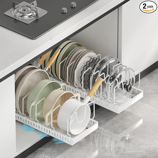 Pull Out Pot Lid Organizer | Cabinet Pan Rack, 10 Dividers by WOSHEN