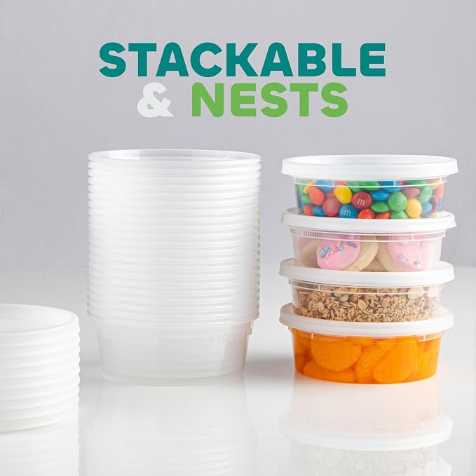 Deli Food Containers with Lids - 8 oz 180 Sets- Ideal for Food, Snacks, Takeout, Meal Prep - 1 Cup Small Durable Clear Containers for Food - Stackable and Durable, Dishwasher & Microwave Safe - Image 4