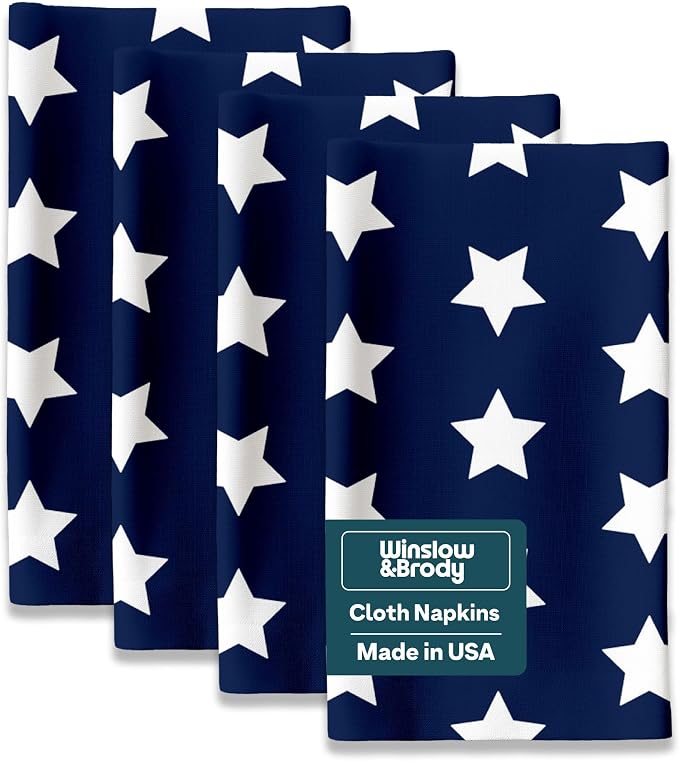 4th of July Cloth Napkins | Ol' Glory Blue Patriotic Supplies | Memorial Day, Independence Day Table Decorations | Absorbent, Washable, Reusable, Stain & Wrinkle Resistant | Made in America - 12pack by WinslowBrody
