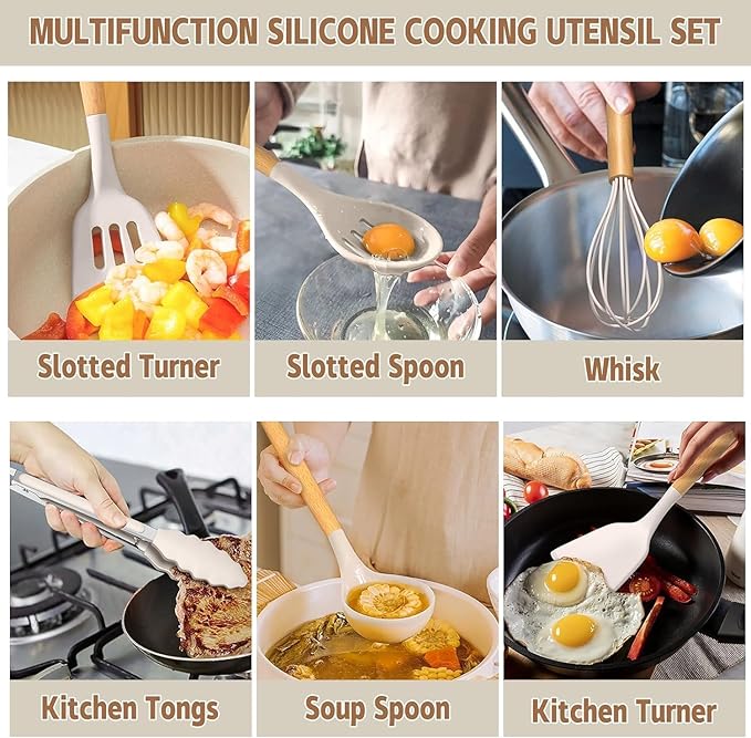 Umite Chef Food Grade Thickened Silicone (Stainless Steel Core) Kitchen Gadgets Tools Set - Kitchen Cooking Utensils Set, Heat Resistant Kitchen Spatula Tools Set - Image 3