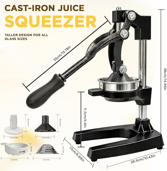 Cast Iron Juicer,Manual Juicer Hand Press,Orange Lemon Squeezer,Heavy Duty Manual Juicer,Professional Citrus Juicer Fruit Juice -Stainless Steel,Easy to Clean Black - Image 2