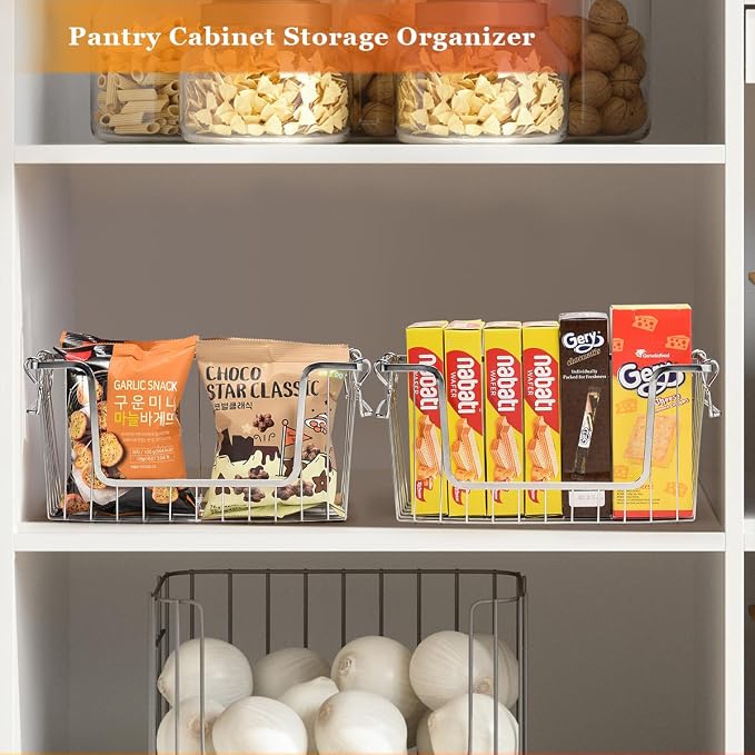 Orgneas Stacking Freezer Organizer Bins for 5.0Cu.Ft Chest Freezer | Small Chest Freezer Baskets Metal Wire Kitchen Pantry Storage Open Front Deep Freezer Bins with Foldable Handles, Set of 4 - Image 3