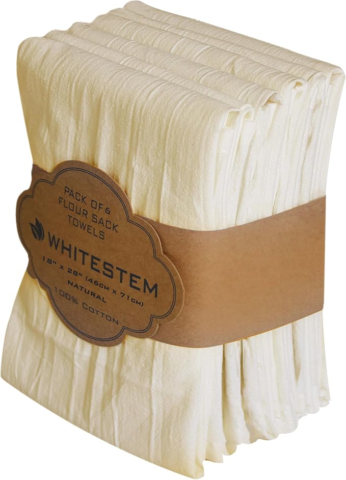 Flour Sack Towels | Tea Towel for Crafts | Kitchen | Dish | Cotton Blank Towel for Embroidery | Baking Bread Proofing Linen Cover | Thick Absorbent Quick Dry | 6 Pack 18"x28" Natural by WHITESTEM