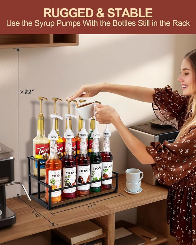 2 Pack Coffee Syrup Organizer Stand, 2-Tier Syrup Holder Rack for Coffee Bar Accessories & Liquor Bottle Display Shelf, Space-Saving Coffee Station Organizer for Syrup, Liquor, Dressing - Image 2