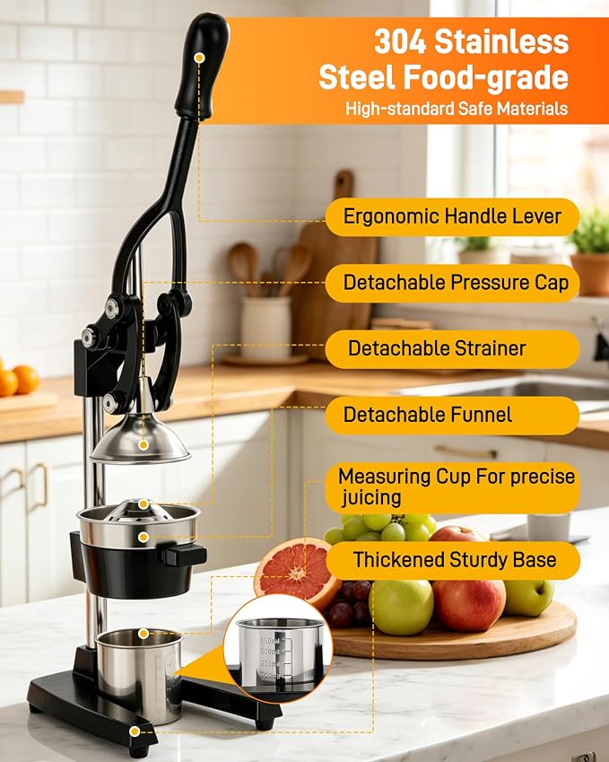 Cast Iron Juicer, Manual Juicer Lemon Squeezer, Hand Press Citrus Juicer, Commercial Stainless Steel Fruit Juicer for Extracting Fresh Juice from Lemons, Oranges - Image 3