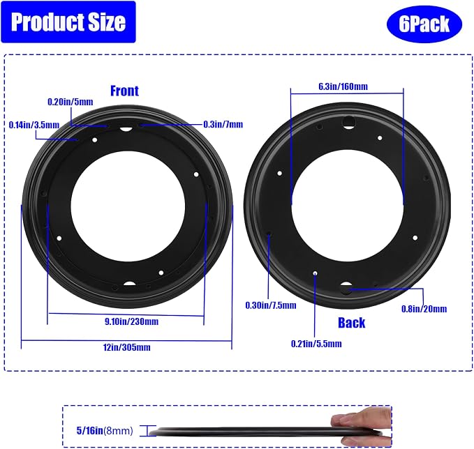 6Packs 12" Lazy Susan Bearing,Heavy Duty Turntable Swivel for Rotating | Thickened steel resists rust & wear,5/16" thickness for stable rotation,360° swivel,ideal for tables,shelves & cabinets - Image 2