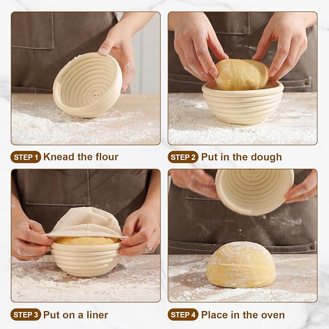 6 Pack 5 Inch Mini Banneton Bread Proofing Basket, Mini Sourdough Baking Supplies, Small Banneton Proofing Baskets for Artisan Bread Baking and Dough Rising - Image 8