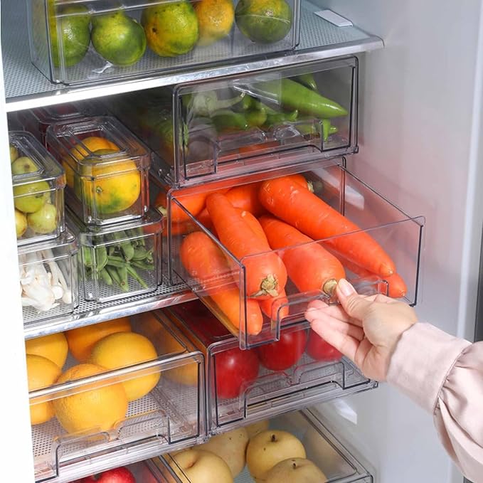 bealy 2 Pack Stackable Clear Drawer Organizer, Large Pull Out Fridge Organizers and Storage Container, Refrigerator Organizers and Storage for Fruit, Produce, Vegetables, Drinks, Snack and Food - Image 7