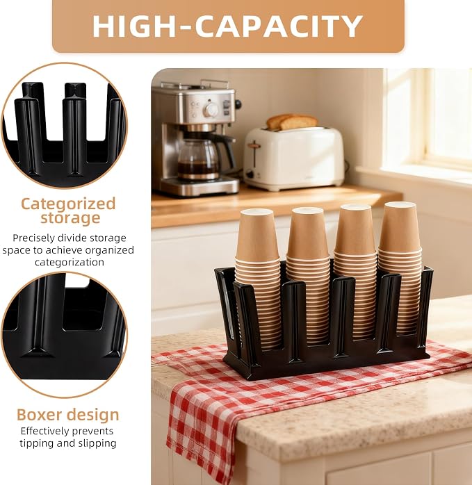Black Commercial Cup and Lid Holder with Straw Organizer,Disposable Coffee Cup Condiment Dispenser for Countertop Org, Bar, Beverage Cup, Kitchen, Breakroom 18.7"x4.72"x9.92"(Rectangular cup holder) - Image 6