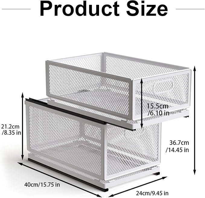 Pull Out Cabinet Organizer, Slide Out Drawers Fixed with Adhesive Nano Film, Pantry Shelves Sliding Drawer Storage Organization for Kitchen (Double Layer 15.7*9.4*14.45inch/40*24*36.7cm) - Image 3