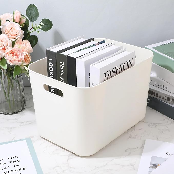 Zopeal Plastic Storage Bins 10 Pcs White Pantry Organizer Bins Small Baskets Storage Containers for Home Kitchen (14 x 10.5 x 9.5 Inch) - Image 5