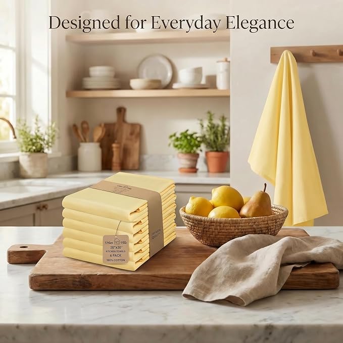 Urban Villa Kitchen Towels Cotton Dish Towels 20”x30” (Set of 6) Yellow - Image 5